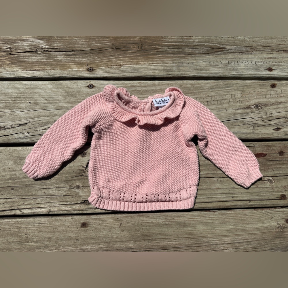 Child’s Nicole Miller Baby Pink Ruffle Pullover Cotton Sweater, Size 6/9 Months
